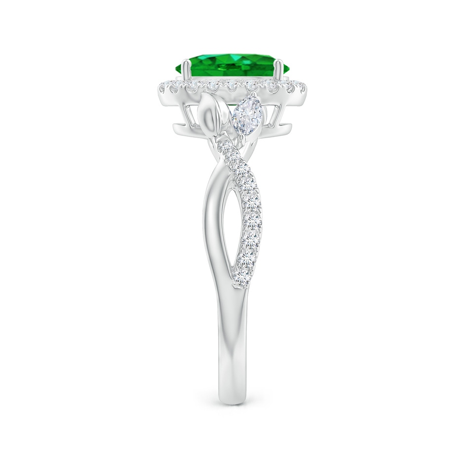 8x6mm AAAA Oval Emerald Twisted Vine Ring with Diamond Halo in White Gold Side-2