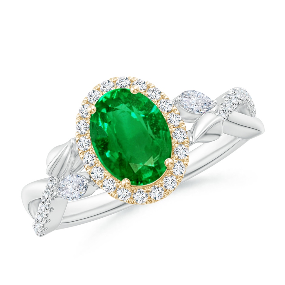 8x6mm AAAA Oval Emerald Twisted Vine Ring with Diamond Halo in White Gold Yellow Gold 