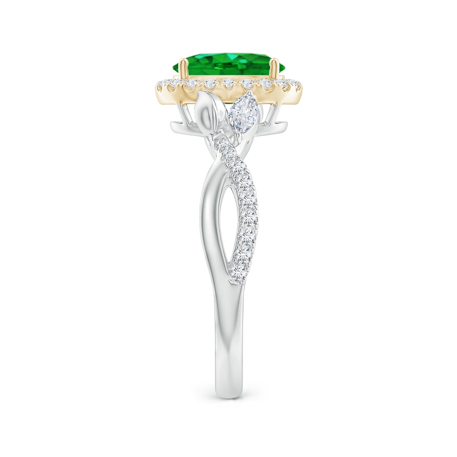 8x6mm AAAA Oval Emerald Twisted Vine Ring with Diamond Halo in White Gold Yellow Gold side-2