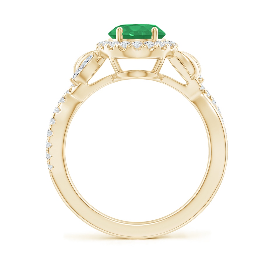 9x7mm A Oval Emerald Twisted Vine Ring with Diamond Halo in Yellow Gold side-1