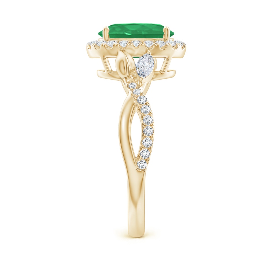9x7mm A Oval Emerald Twisted Vine Ring with Diamond Halo in Yellow Gold side-2