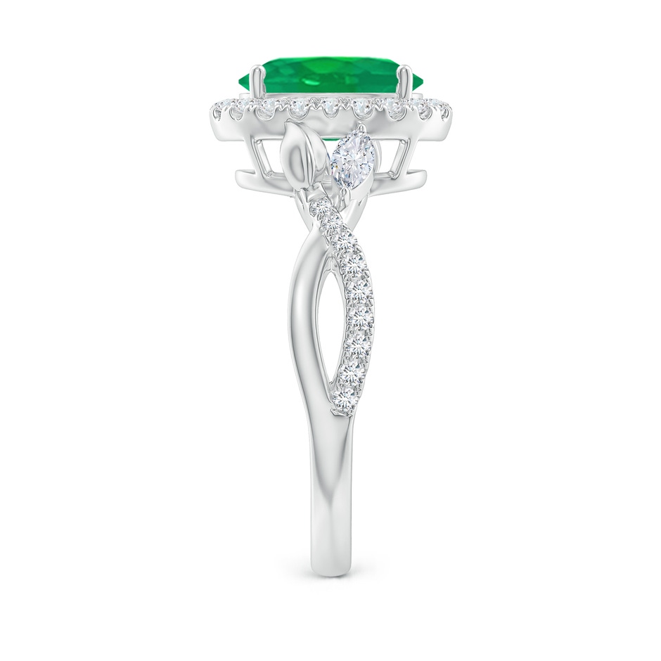 9x7mm AA Oval Emerald Twisted Vine Ring with Diamond Halo in White Gold Side-2