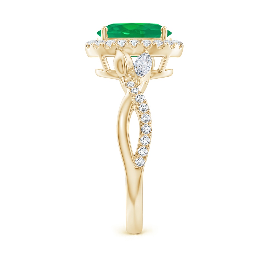 9x7mm AA Oval Emerald Twisted Vine Ring with Diamond Halo in Yellow Gold side-2