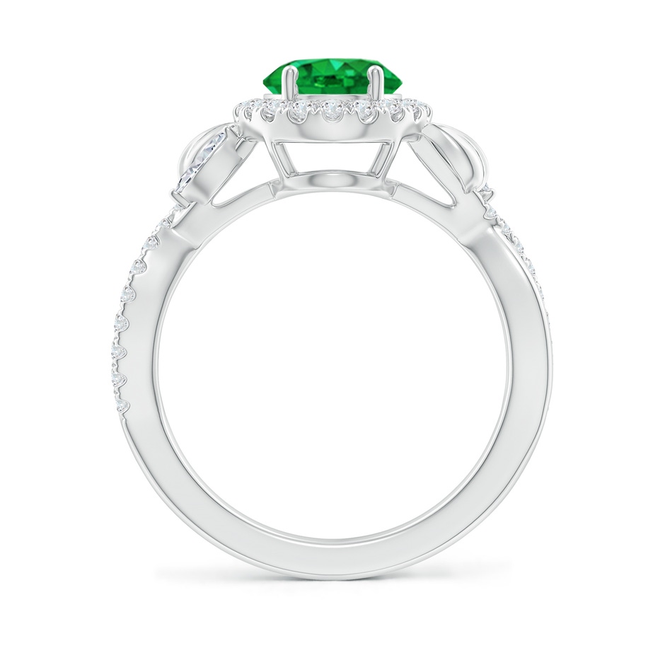9x7mm AAA Oval Emerald Twisted Vine Ring with Diamond Halo in White Gold Side-1