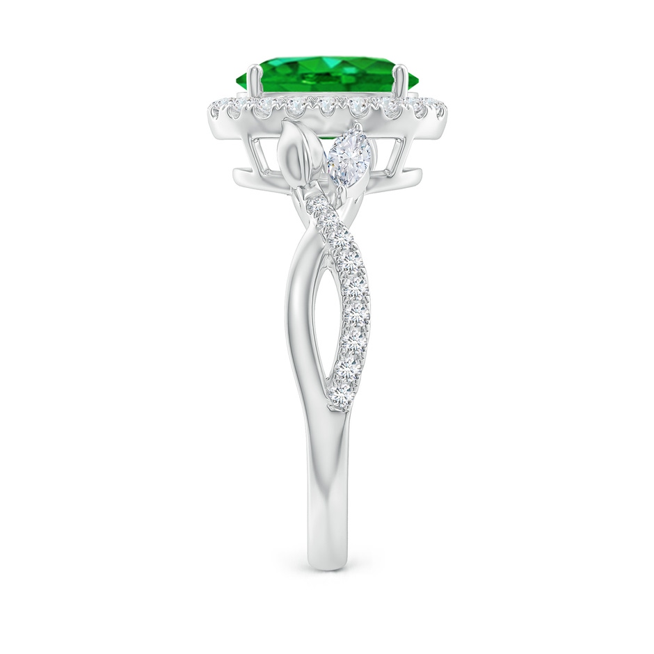 9x7mm AAAA Oval Emerald Twisted Vine Ring with Diamond Halo in White Gold Side-2