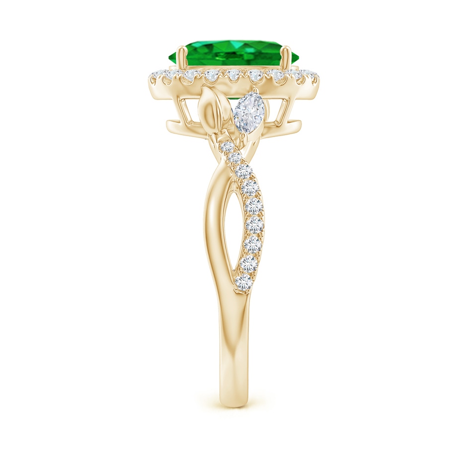 9x7mm AAAA Oval Emerald Twisted Vine Ring with Diamond Halo in Yellow Gold Side-2