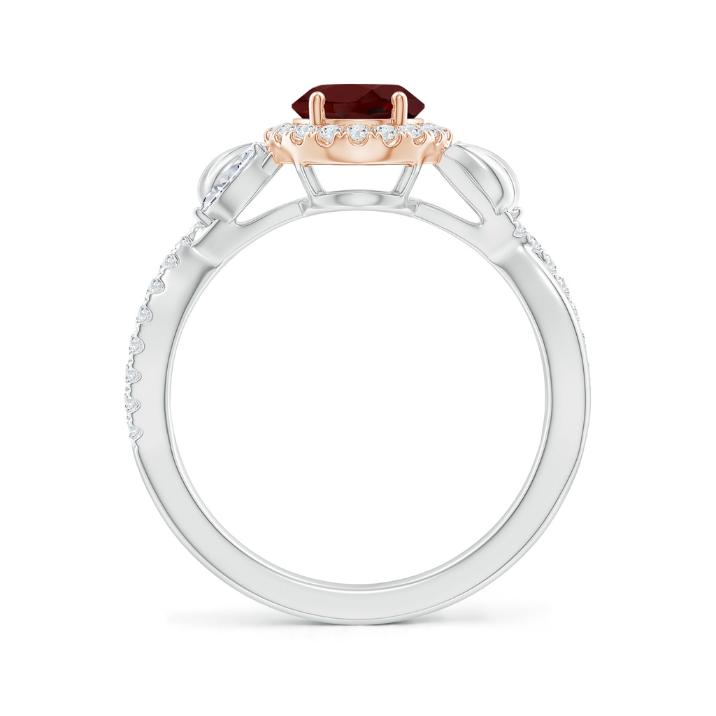 8x6mm AAA Oval Garnet Twisted Vine Ring with Diamond Halo in White Gold Rose Gold Side-1