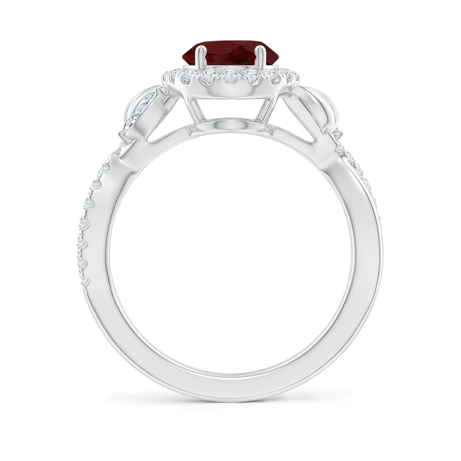 9x7mm AAA Oval Garnet Twisted Vine Ring with Diamond Halo in White Gold side-1