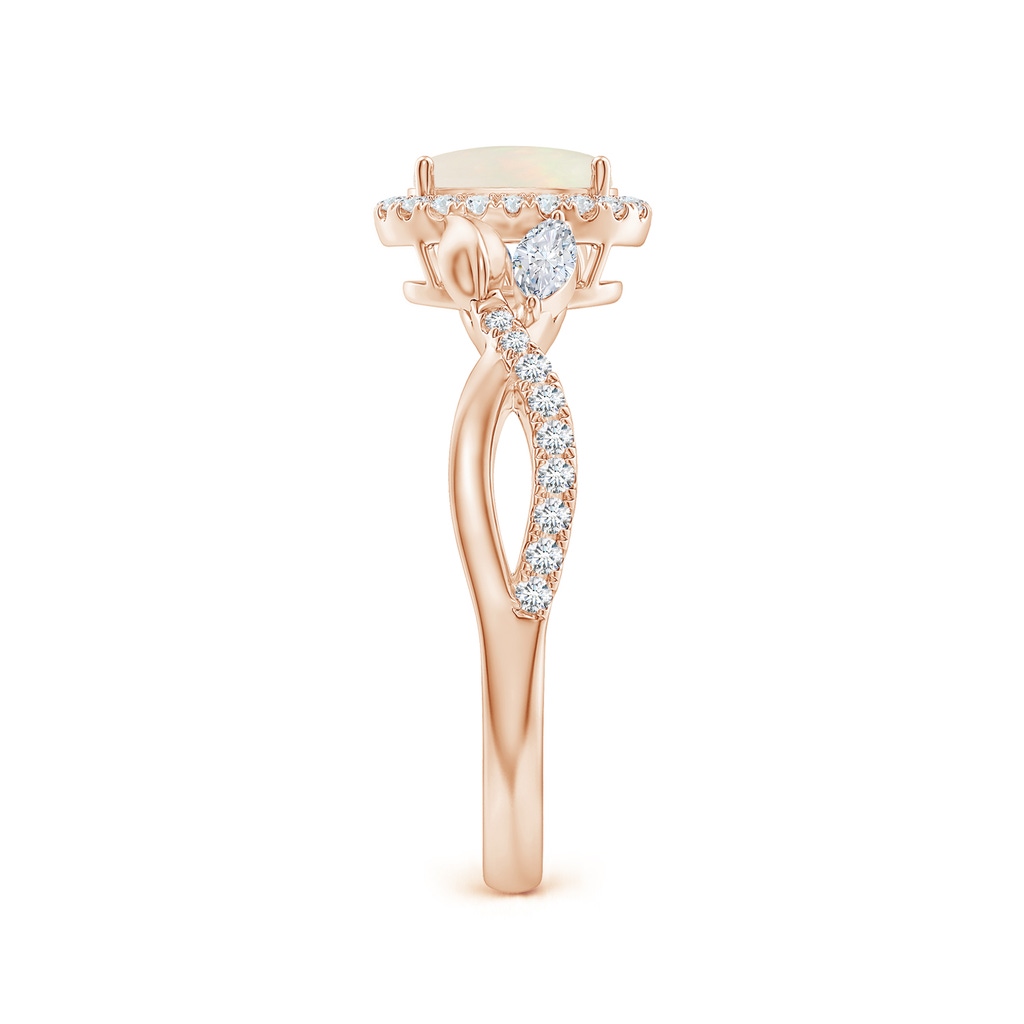 7x5mm A Oval Opal Twisted Vine Ring with Diamond Halo in Rose Gold Side-2