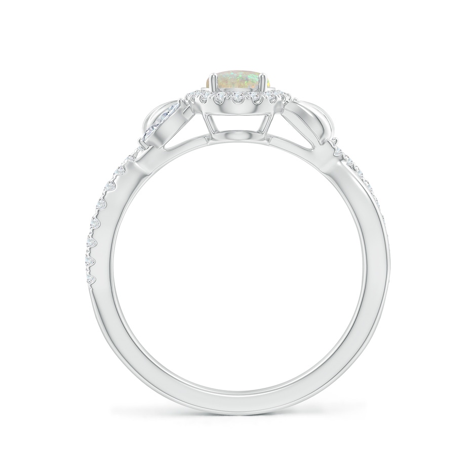 7x5mm AAA Oval Opal Twisted Vine Ring with Diamond Halo in White Gold side-1