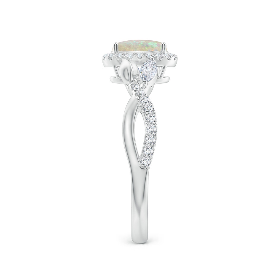 7x5mm AAA Oval Opal Twisted Vine Ring with Diamond Halo in White Gold side-2