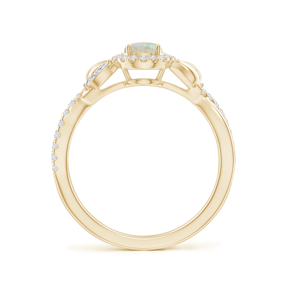 7x5mm AAA Oval Opal Twisted Vine Ring with Diamond Halo in Yellow Gold side-1