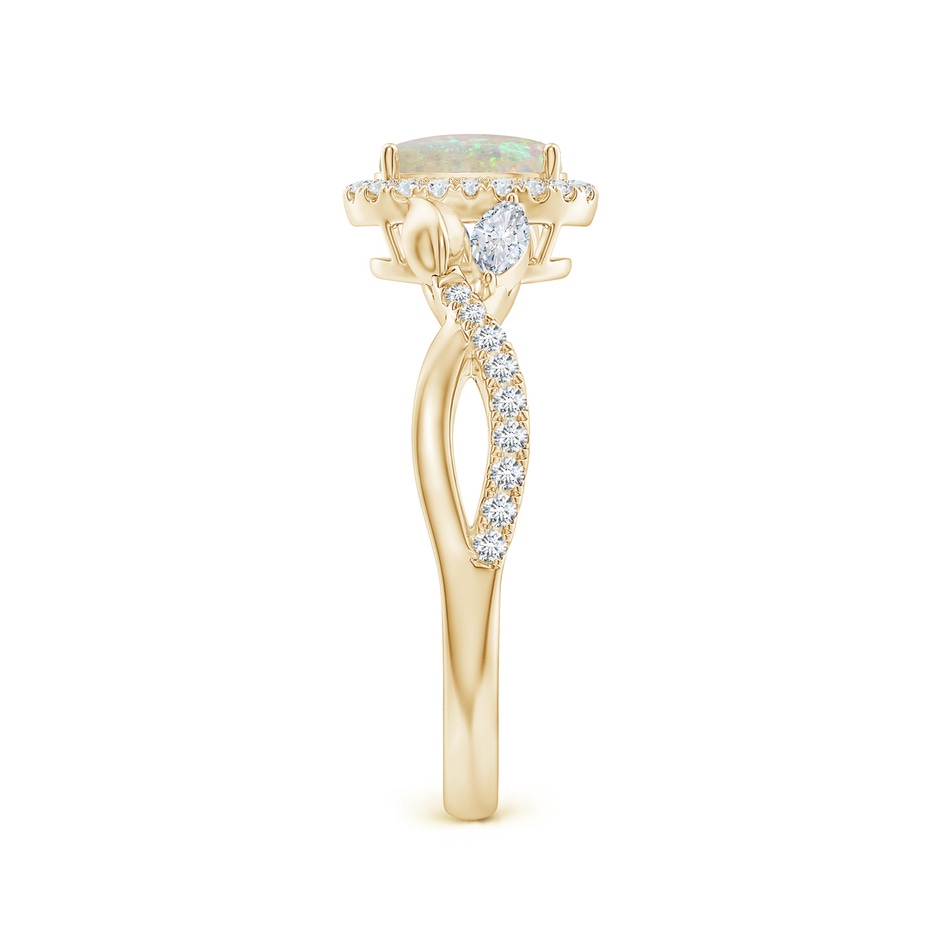 7x5mm AAA Oval Opal Twisted Vine Ring with Diamond Halo in Yellow Gold side-2