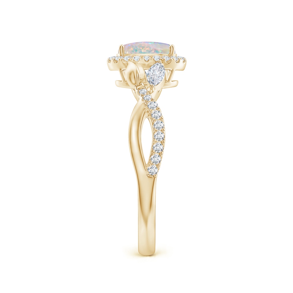 7x5mm AAAA Oval Opal Twisted Vine Ring with Diamond Halo in 9K Yellow Gold side-2