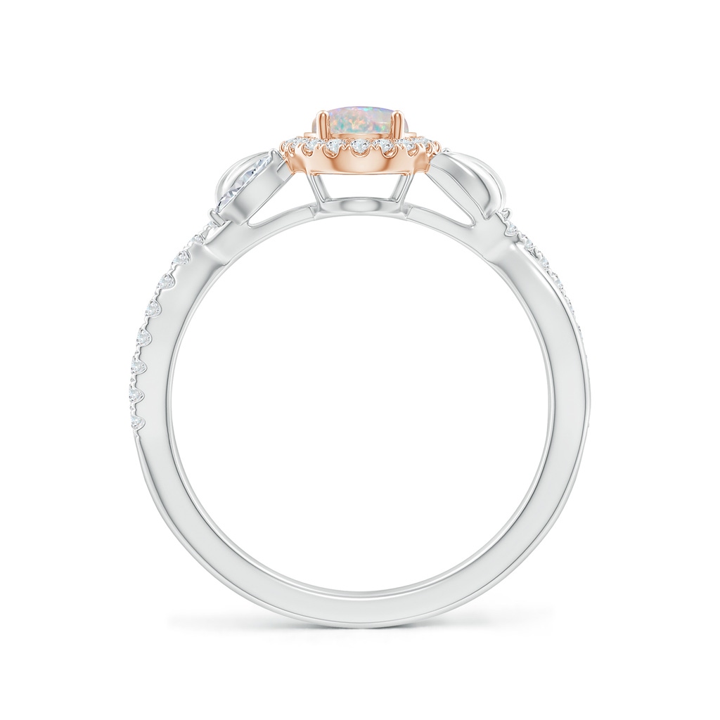 7x5mm AAAA Oval Opal Twisted Vine Ring with Diamond Halo in White Gold Rose Gold Side-1