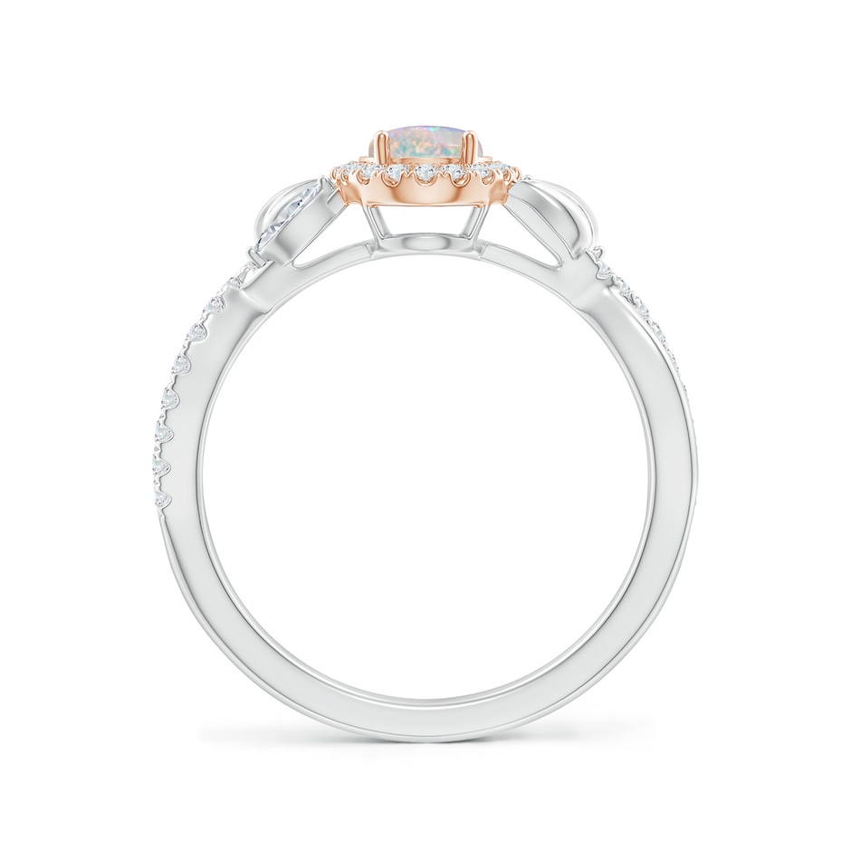 7x5mm AAAA Oval Opal Twisted Vine Ring with Diamond Halo in White Gold Rose Gold side-1