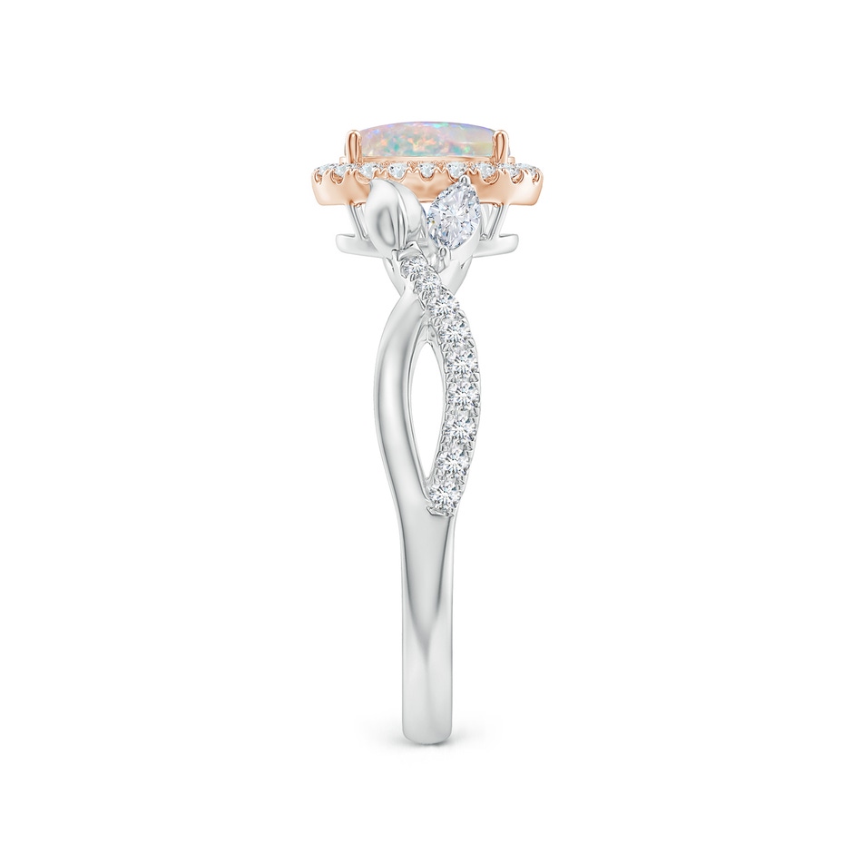7x5mm AAAA Oval Opal Twisted Vine Ring with Diamond Halo in White Gold Rose Gold side-2
