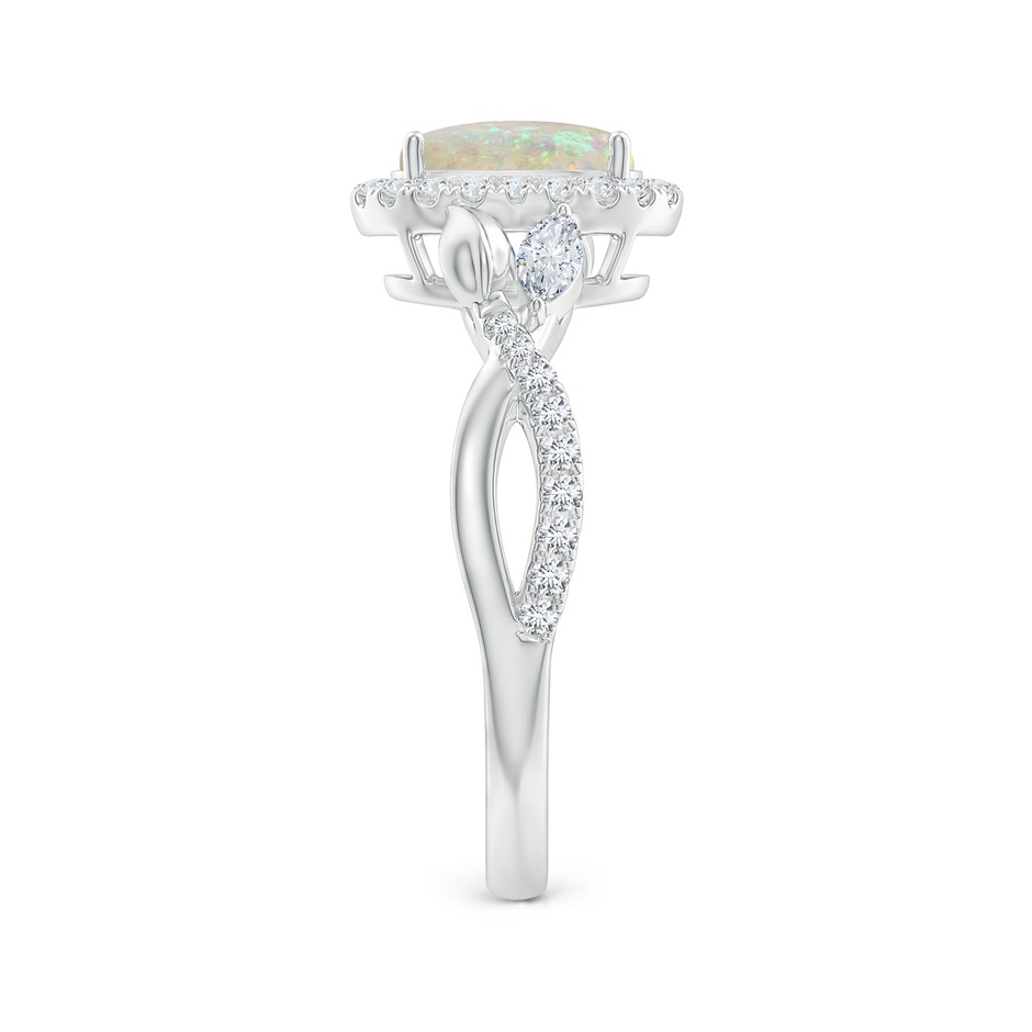 8x6mm AAA Oval Opal Twisted Vine Ring with Diamond Halo in White Gold side-2