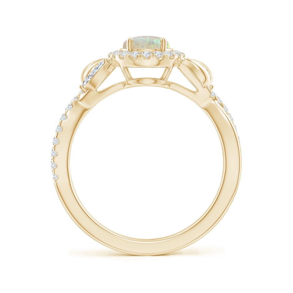 8x6mm AAA Oval Opal Twisted Vine Ring with Diamond Halo in Yellow Gold side-1