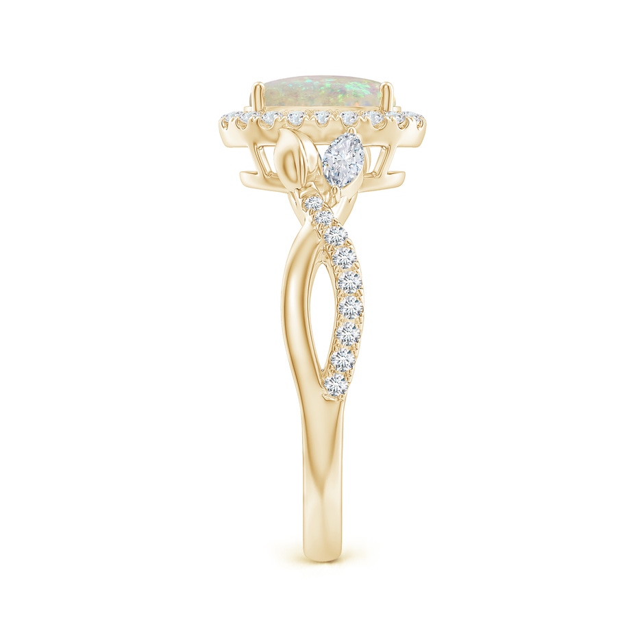 8x6mm AAA Oval Opal Twisted Vine Ring with Diamond Halo in Yellow Gold side-2