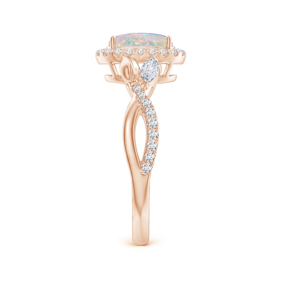 8x6mm AAAA Oval Opal Twisted Vine Ring with Diamond Halo in Rose Gold side-2