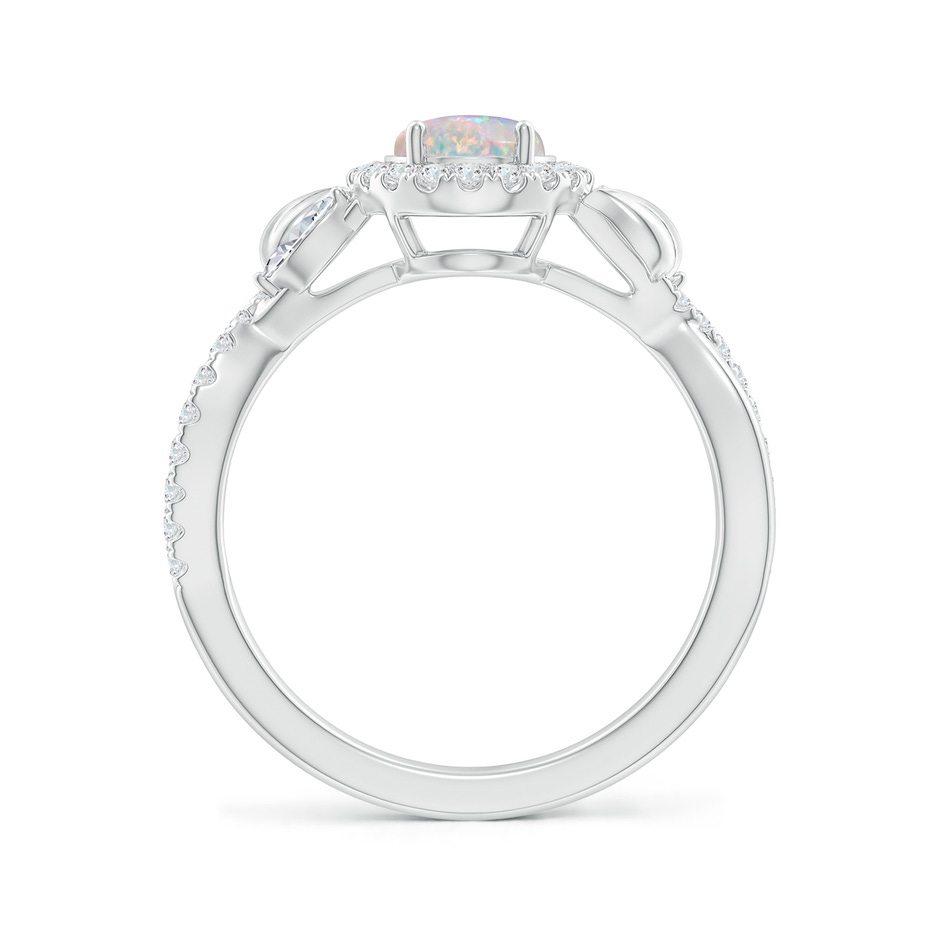 8x6mm AAAA Oval Opal Twisted Vine Ring with Diamond Halo in White Gold side-1
