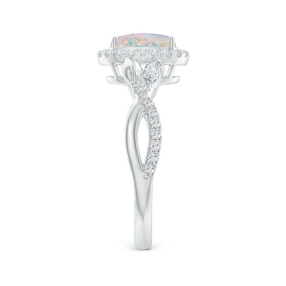 8x6mm AAAA Oval Opal Twisted Vine Ring with Diamond Halo in White Gold side-2