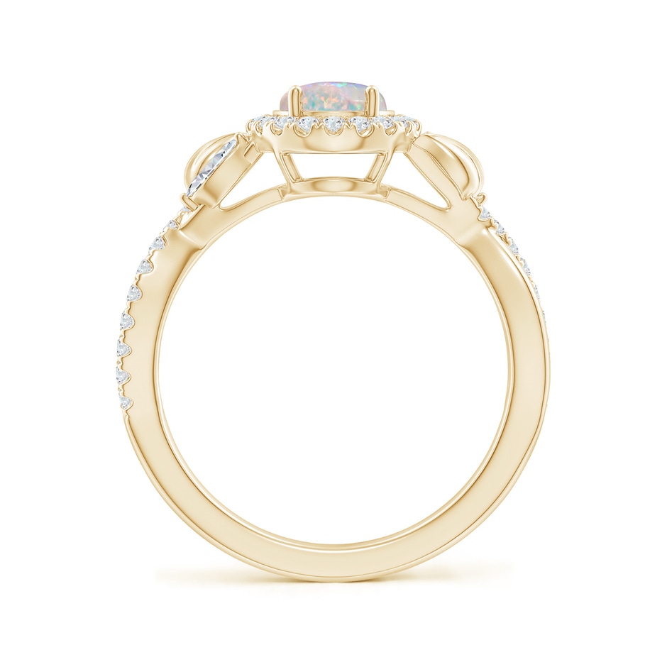 8x6mm AAAA Oval Opal Twisted Vine Ring with Diamond Halo in Yellow Gold side-1
