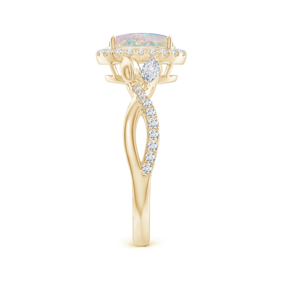 8x6mm AAAA Oval Opal Twisted Vine Ring with Diamond Halo in Yellow Gold side-2