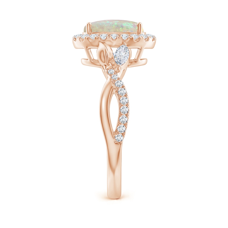 9x7mm AAA Oval Opal Twisted Vine Ring with Diamond Halo in Rose Gold side-2