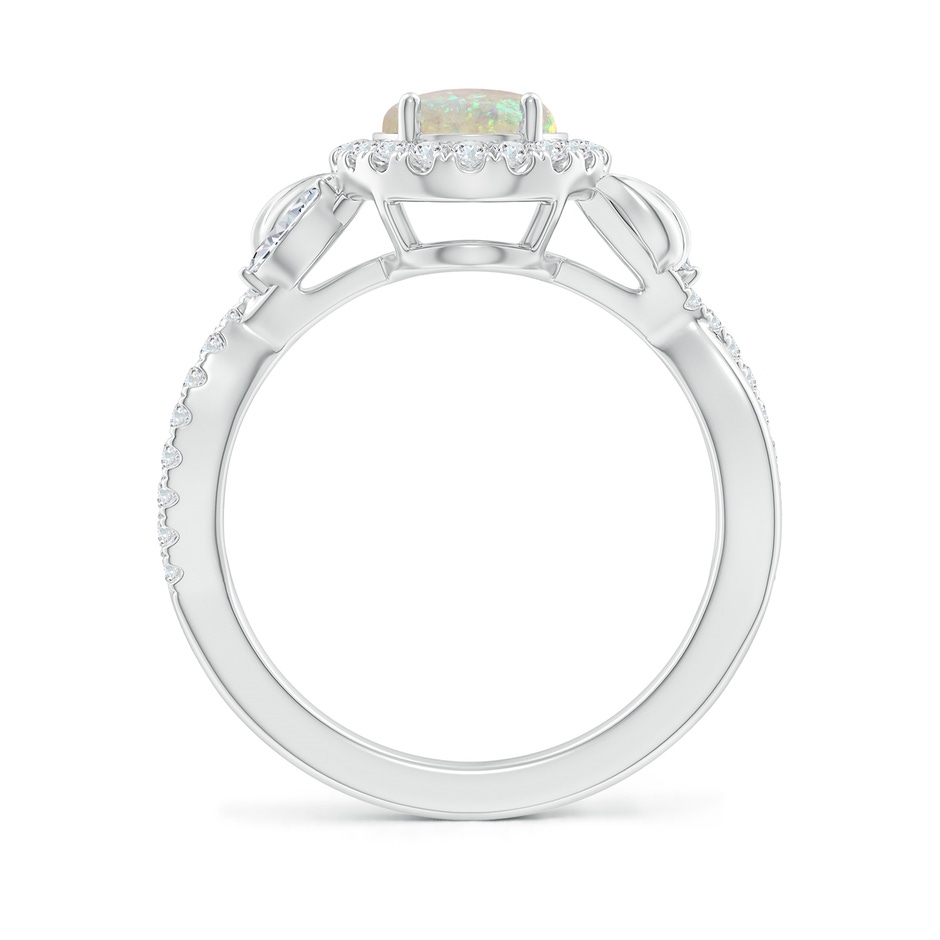 9x7mm AAA Oval Opal Twisted Vine Ring with Diamond Halo in White Gold side-1