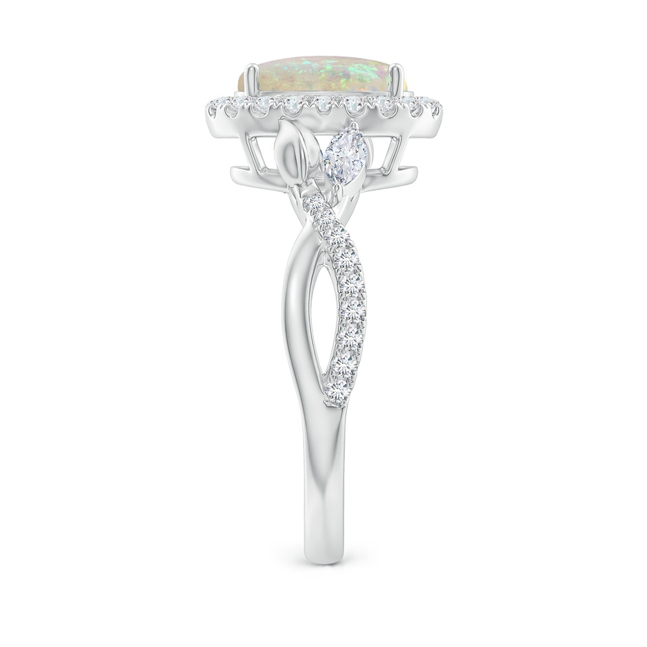 9x7mm AAA Oval Opal Twisted Vine Ring with Diamond Halo in White Gold side-2