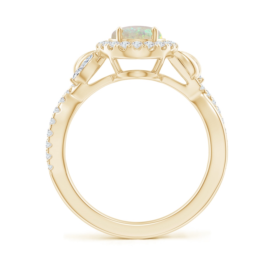 9x7mm AAA Oval Opal Twisted Vine Ring with Diamond Halo in Yellow Gold side-1