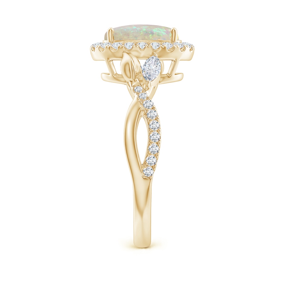 9x7mm AAA Oval Opal Twisted Vine Ring with Diamond Halo in Yellow Gold side-2