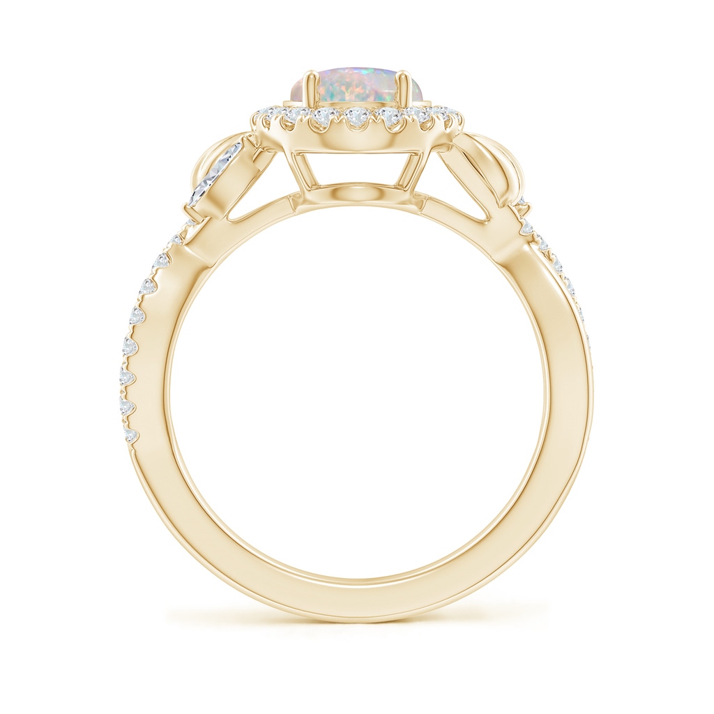 9x7mm AAAA Oval Opal Twisted Vine Ring with Diamond Halo in 9K Yellow Gold Side-1