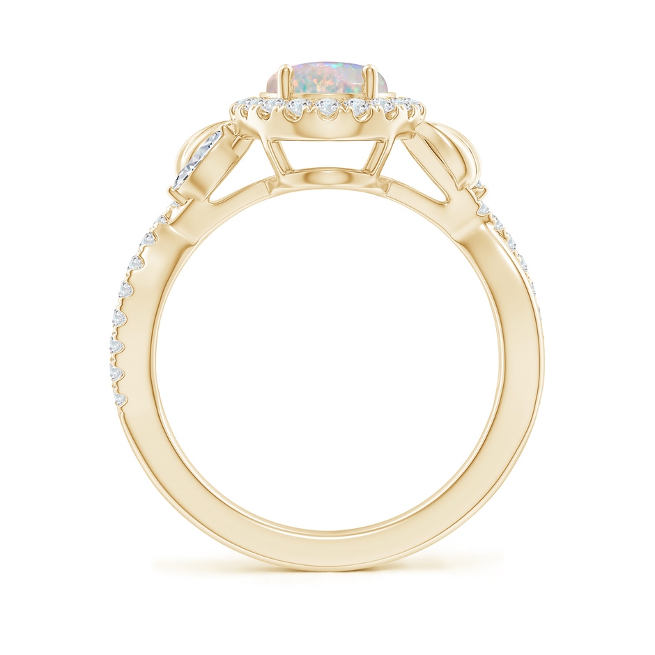 9x7mm AAAA Oval Opal Twisted Vine Ring with Diamond Halo in 9K Yellow Gold side-1