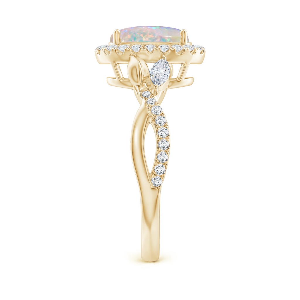 9x7mm AAAA Oval Opal Twisted Vine Ring with Diamond Halo in 9K Yellow Gold Side-2