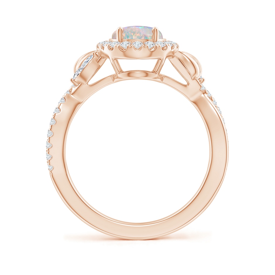 9x7mm AAAA Oval Opal Twisted Vine Ring with Diamond Halo in Rose Gold side-1