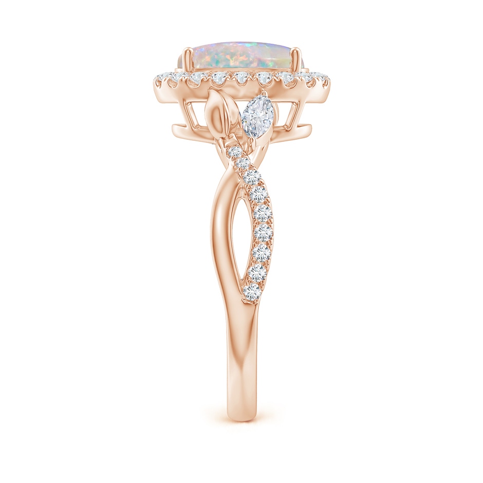 9x7mm AAAA Oval Opal Twisted Vine Ring with Diamond Halo in Rose Gold side-2