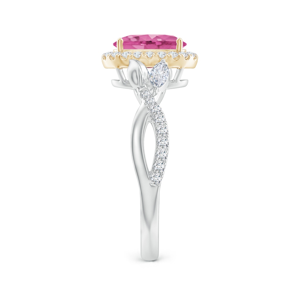 8x6mm AAA Oval Pink Sapphire Twisted Vine Ring with Diamond Halo in White Gold Yellow Gold Product Image