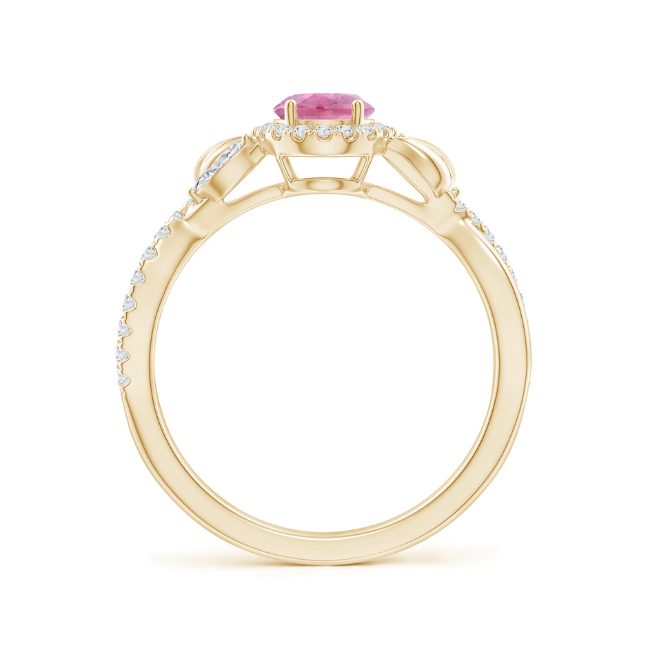 7x5mm A Oval Pink Tourmaline Twisted Vine Ring with Diamond Halo in Yellow Gold side-1
