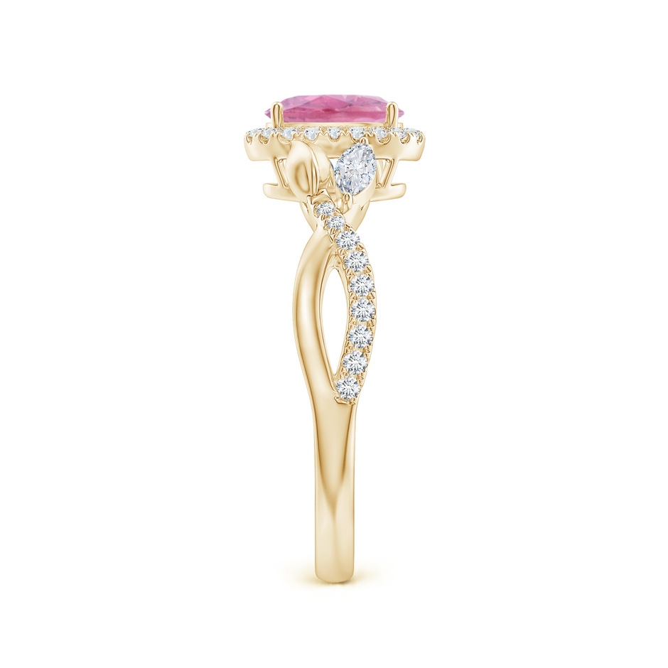 7x5mm A Oval Pink Tourmaline Twisted Vine Ring with Diamond Halo in Yellow Gold side-2
