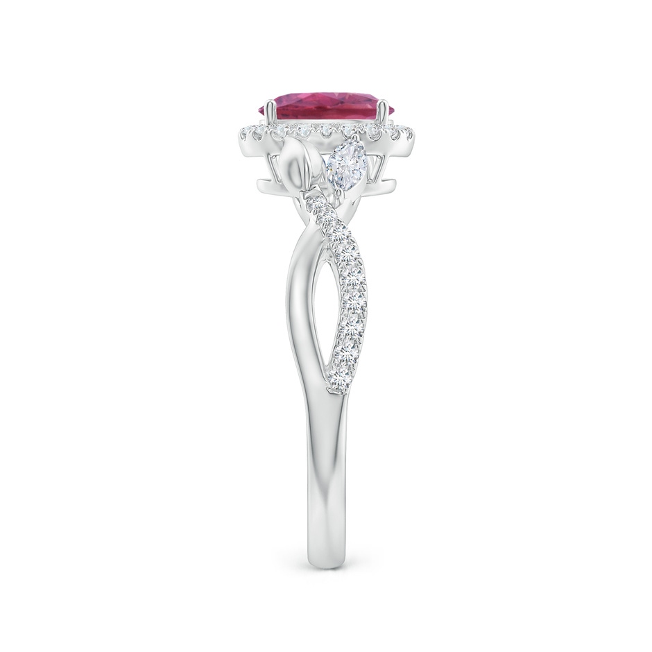 7x5mm AAA Oval Pink Tourmaline Twisted Vine Ring with Diamond Halo in White Gold side-2