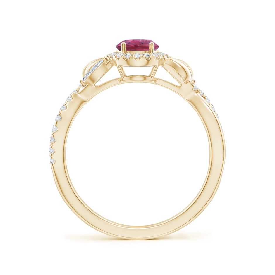 7x5mm AAA Oval Pink Tourmaline Twisted Vine Ring with Diamond Halo in Yellow Gold side-1