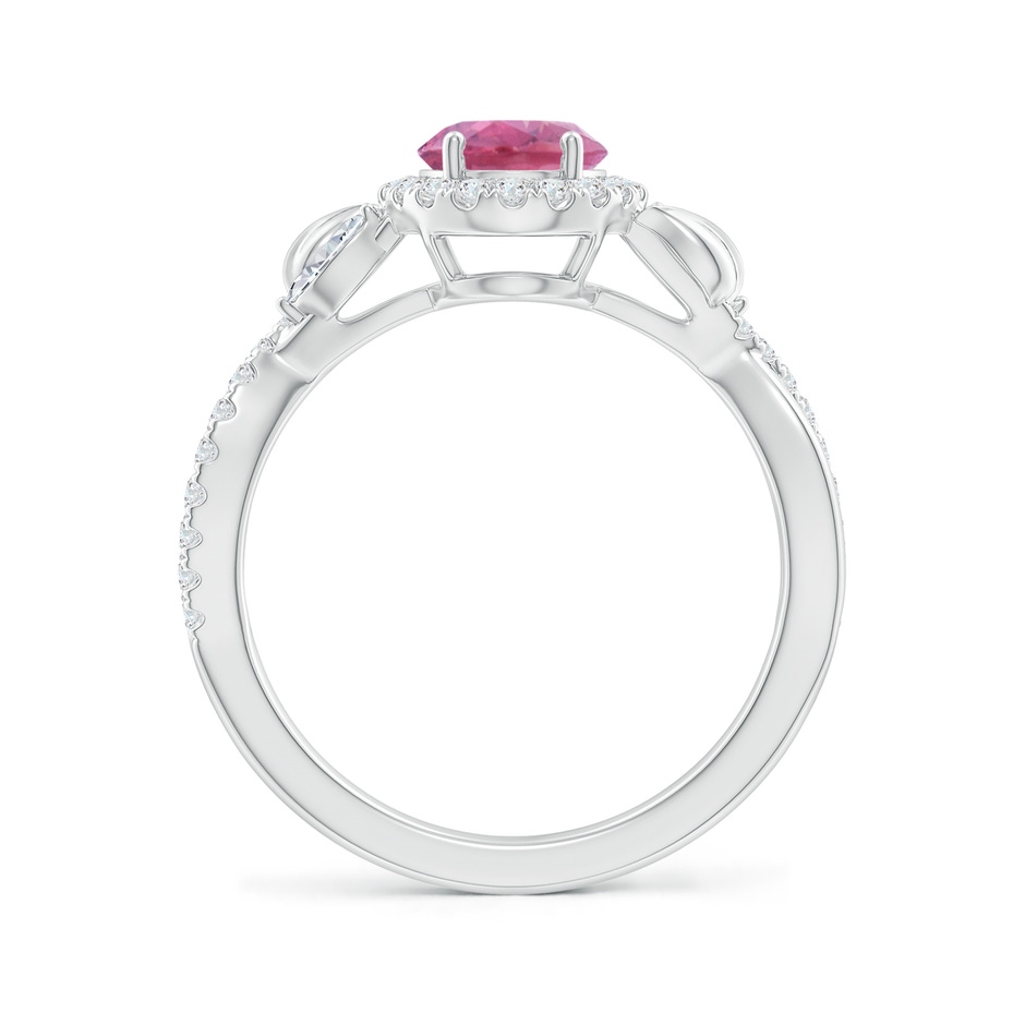 8x6mm AA Oval Pink Tourmaline Twisted Vine Ring with Diamond Halo in White Gold side-1
