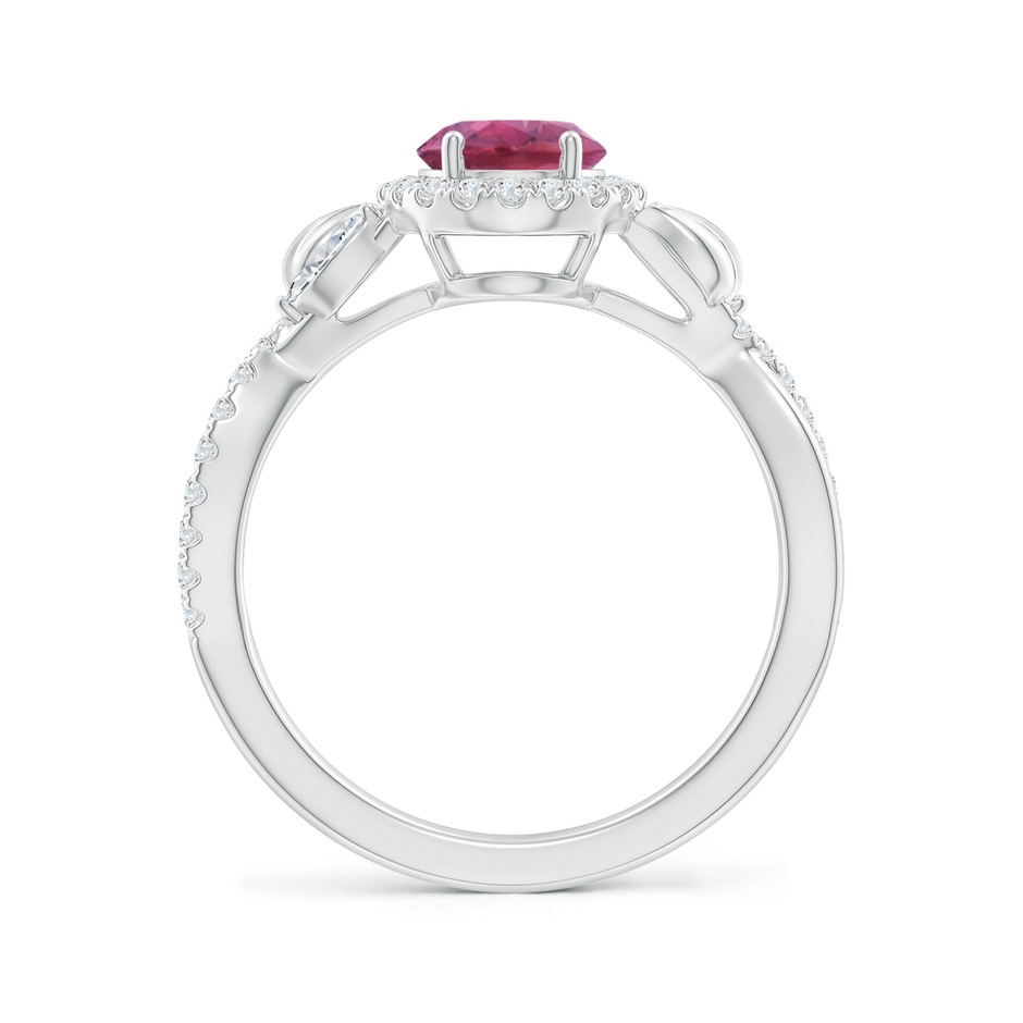 8x6mm AAA Oval Pink Tourmaline Twisted Vine Ring with Diamond Halo in White Gold side-1