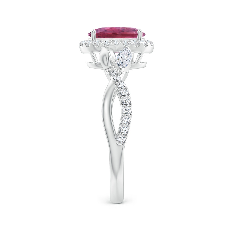 8x6mm AAA Oval Pink Tourmaline Twisted Vine Ring with Diamond Halo in White Gold side-2