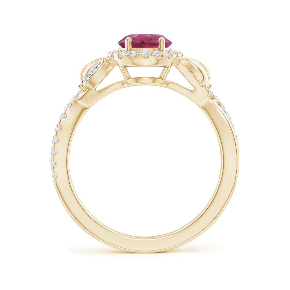 8x6mm AAA Oval Pink Tourmaline Twisted Vine Ring with Diamond Halo in Yellow Gold side-1