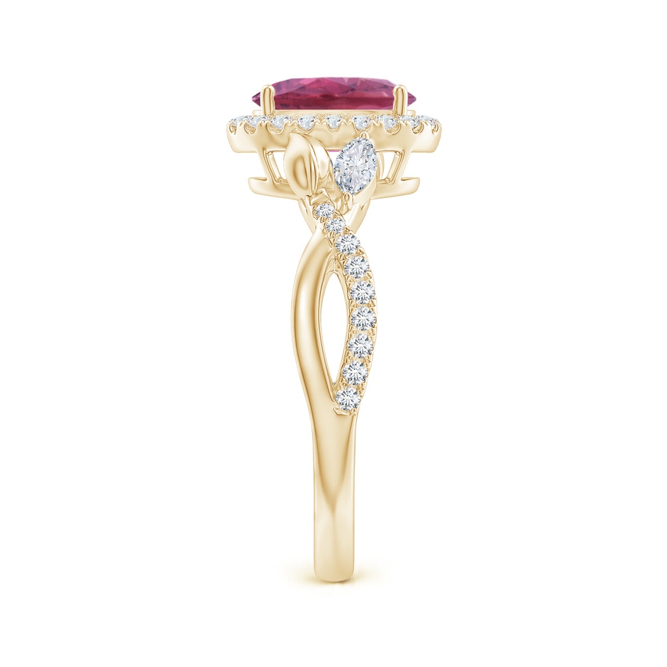 8x6mm AAA Oval Pink Tourmaline Twisted Vine Ring with Diamond Halo in Yellow Gold side-2