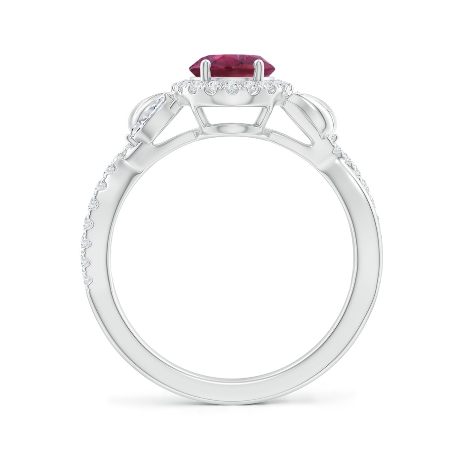 8x6mm AAAA Oval Pink Tourmaline Twisted Vine Ring with Diamond Halo in White Gold side-1